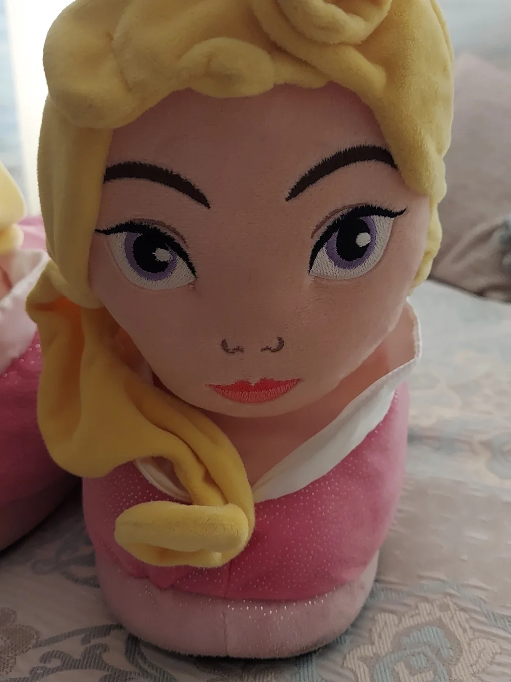 Girls Plush Character Slippers in Pink and Yellow